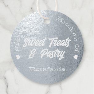 Luxury Logo Company Name Hearts Shimmery Silver Favour Tags