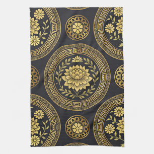 Luxury Lotus Mandala Gold Emblem Kitchen Towel