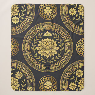 Luxury Lotus Mandala Gold Emblem Sherpa Blanket