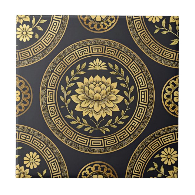 Luxury Lotus Mandala Gold Emblem Tile (Front)