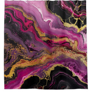 Luxury Magenta Black Agate Gold Glitter Marble