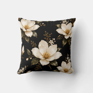 Luxury Magnolia Floral Seamless Pattern Artwork Throw Pillow