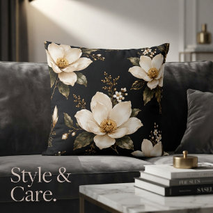 Luxury Magnolia Floral Seamless Pattern Artwork Throw Pillow