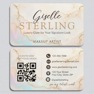 Luxury Makeup Artist Pearl Opal Gold Script Business Card
