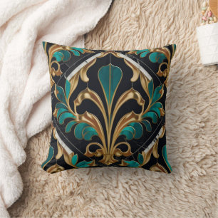 Luxury Malachite Art Deco Floral Marbled Pattern Throw Pillow