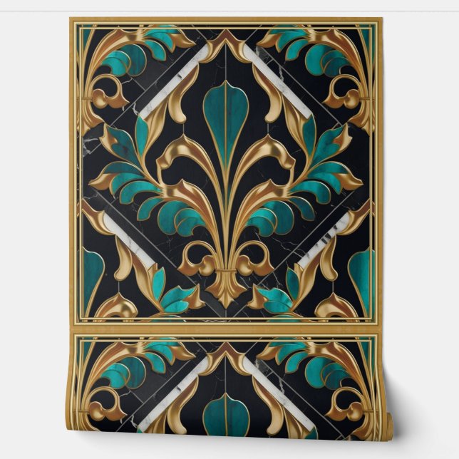 Luxury Malachite Stone Art Deco Floral Marble Wallpaper (Unrolling)