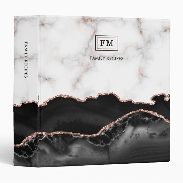 Luxury Marble Black Agate Gold Geode Monogram  Binder (Front/Spine)