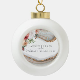 Luxury Marble Floral Glitter Wedding Ceramic Ball Christmas Ornament