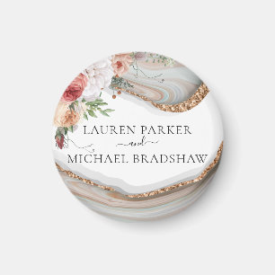 Luxury Marble Floral Glitter Wedding Magnet