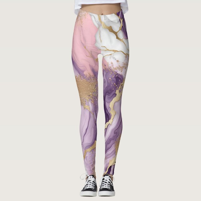  Luxury marble, glitter, pink ,purple and gold  Leggings (Front)