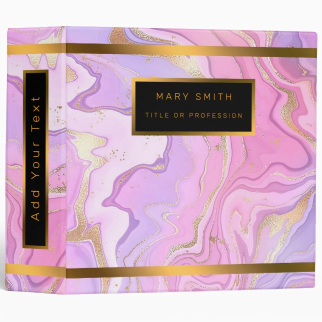 Luxury Marble Glitter Pink Purple Gold Binder (Front/Spine)