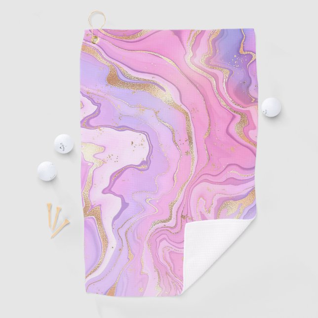 Luxury Marble Glitter Pink Purple Gold Golf Towel (InSitu)