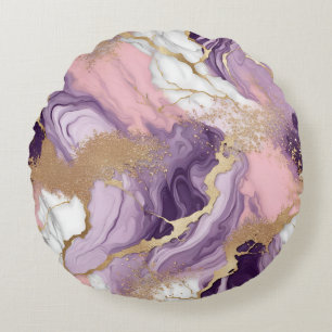 Luxury Marble Glitter Pink Purple Gold Round Pillow