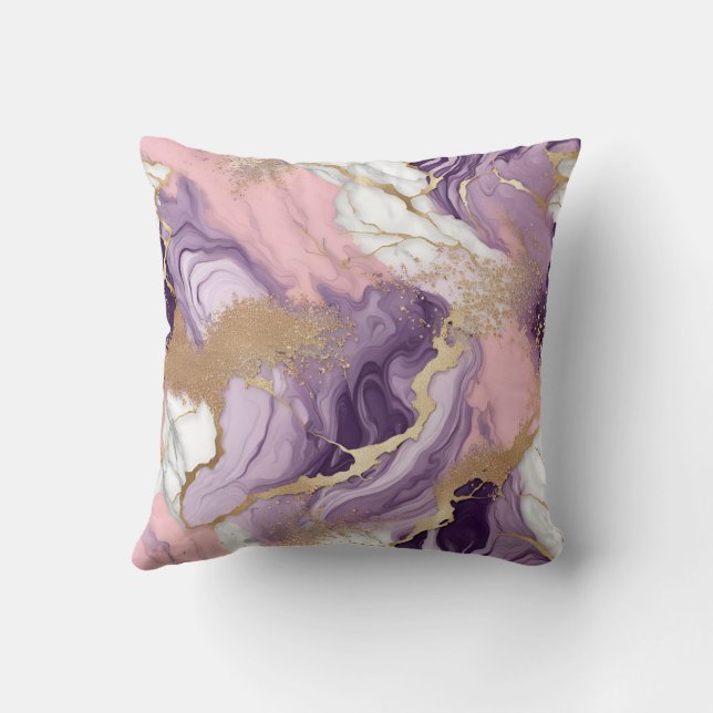  Luxury Marble Glitter Pink Purple Gold Throw Pillow (Back)