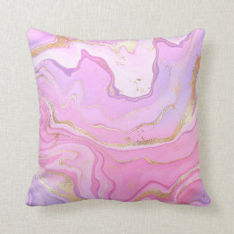Luxury Marble Glitter Pink Purple Gold Throw Pillow