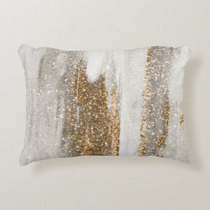 Luxury Marble Gold Strokes white and grey    Accent Pillow