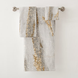 Luxury Marble Gold Strokes white and grey    Bath Towel Set