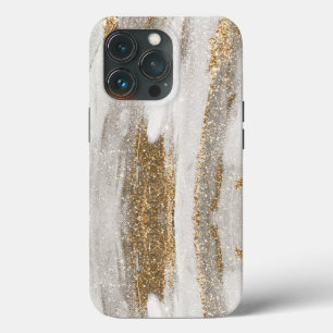 Luxury Marble Gold Strokes white and grey iPhone 13 Pro Case
