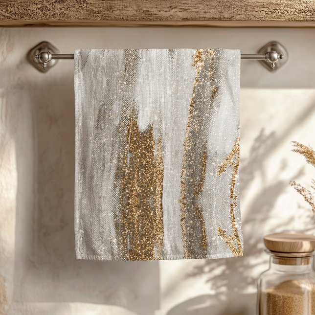 Luxury Marble Gold Strokes white and grey    Hand Towel (Creator Uploaded)