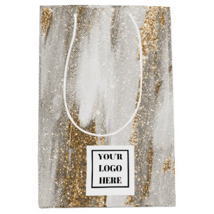 Luxury Marble Gold Strokes white and grey Medium Gift Bag