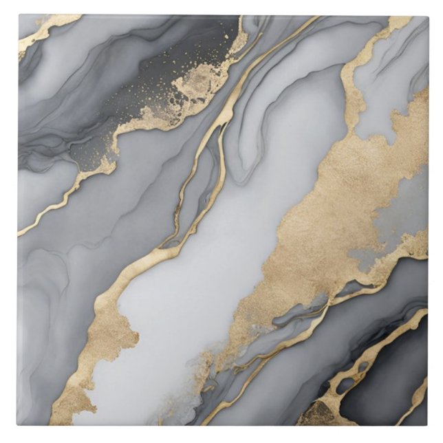 Luxury Marble Gold Swirl Ceramic Tile  (Front)