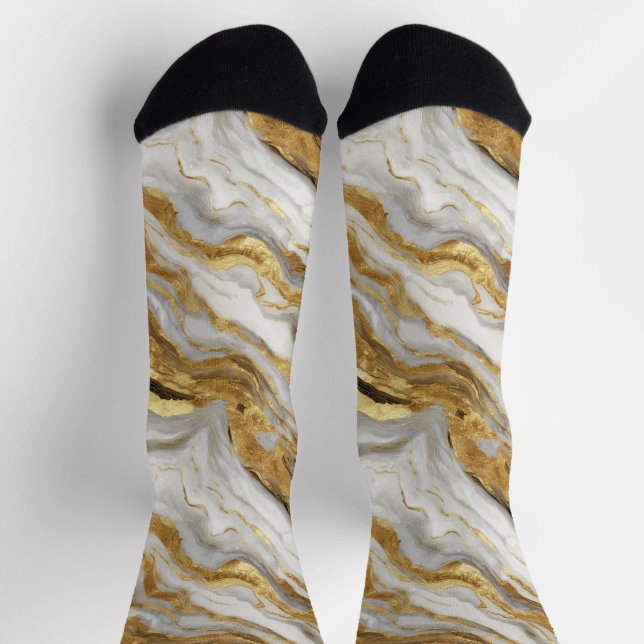 Luxury Marble Gold White Harmony Abstract Pattern Socks (Top)