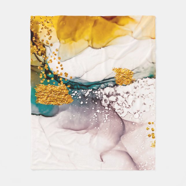 Luxury marble with glitter gold fleece blanket (Front)