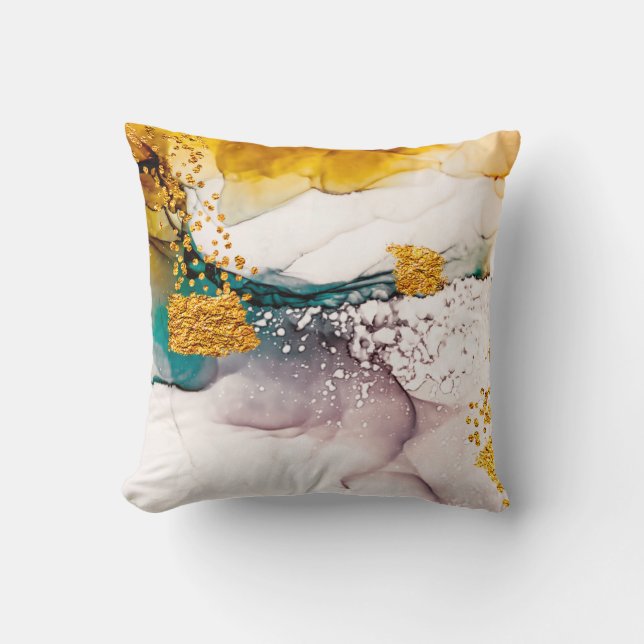 Luxury marble with glitter gold throw pillow (Front)