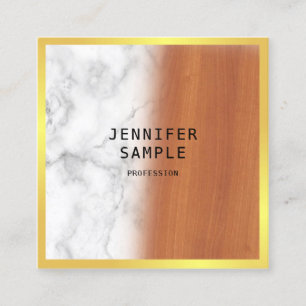 Luxury Marble Wood Black Gold Elegant Modern Cool Square Business Card
