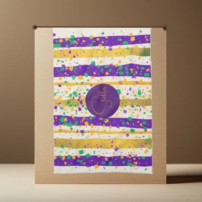 Luxury Mardi Gras Vibrant Purple Gold Green Stripe Kitchen Towel (Luxury Mardi Gras Vibrant Purple Gold Green Stripe Kitchen Towel)