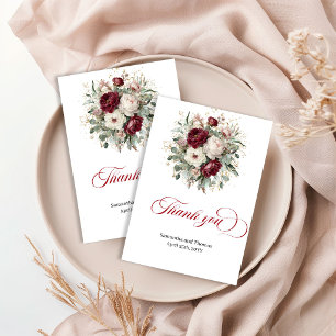 Luxury Maroon Floral Eucalyptus Gold Thank You Card