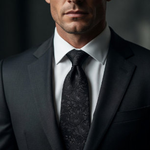 Luxury Matte Black Floral Tie