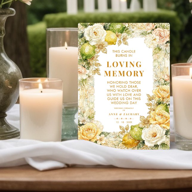 Luxury Mediterranean Lemons & Flowers Memorial Plaque (Luxury Delicate Mediterranean Lemons & Flowers Frame Memorial Loved Ones Plaque)