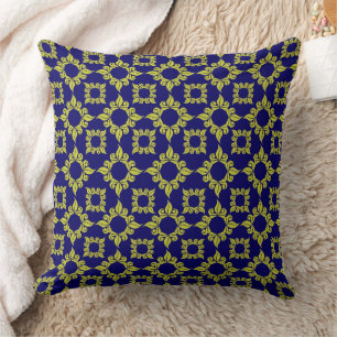 Luxury Mediterranean Tile Pattern Blue Yellow Throw Pillow