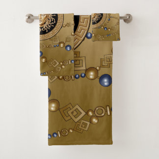 Luxury Medusa Gold & Pearls Chains Bath Towel Set