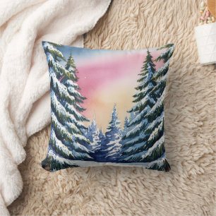 Luxury Merry Christmas pine trees Rainbow Holiday Throw Pillow