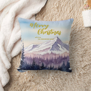 Luxury Merry xmas trees forest Gold script Holiday Throw Pillow