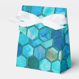 Luxury Metal Foil Glitter Aqua blue honeycomb Favor Box