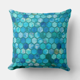 Luxury Metal Foil Glitter Aqua blue honeycomb Throw Pillow