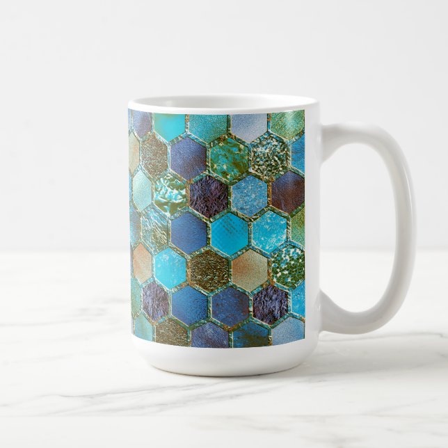 Luxury Metal Foil Glitter Aqua Teal honeycomb Coffee Mug (Right)