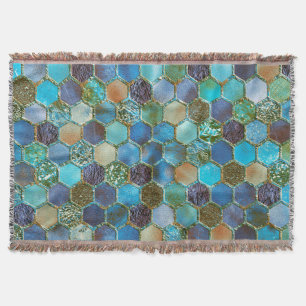 Luxury Metal Foil Glitter Aqua Teal honeycomb Throw Blanket