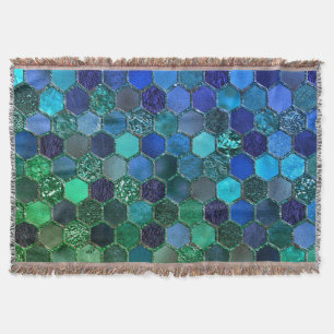 Luxury Metal Foil Glitter Blue Green honeycomb Throw Blanket