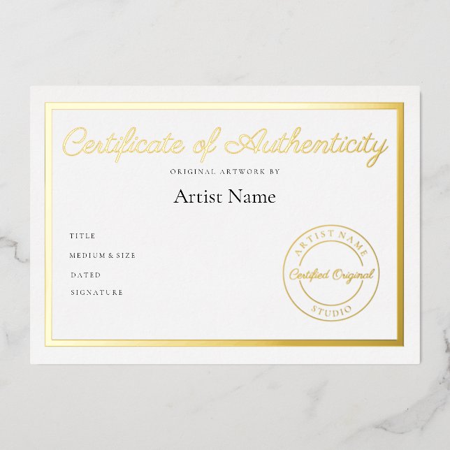 Luxury Metallic Certificate of Authenticity Art (Front)