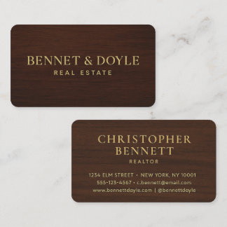 Luxury Metallic Gold on Mahogany Wood-Grain Business Card