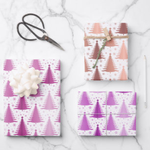Luxury Metallic Purple Christmas Trees Pattern Wrapping Paper Sheet