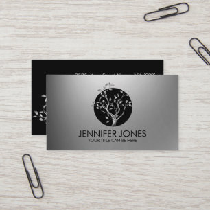 Luxury Metallic Silver Tree Symbol Business Card