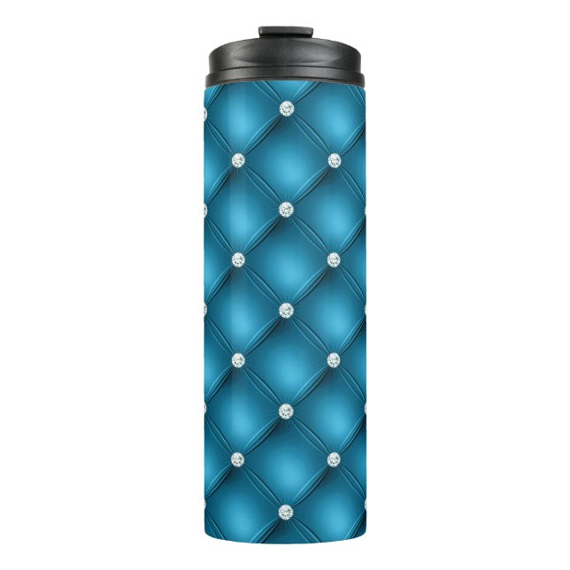 Luxury Mid Blue Diamond Tufted Pattern Thermal Tumbler (Front)