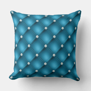 Luxury Mid Blue Diamond Tufted Pattern Throw Pillow