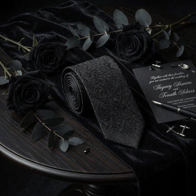 Luxury Midnight Black Embossed Damask Floral  Tie (Creator Uploaded)
