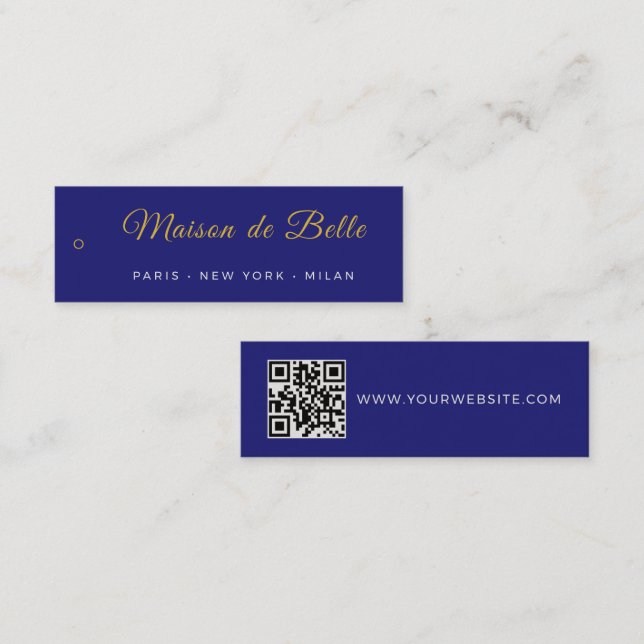 Luxury Midnight Blue Gold Script Paris Skinny Tag (Front/Back)